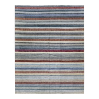 Striped Designed Modern Savannah Handmade Wool Rug in Gray For Sale