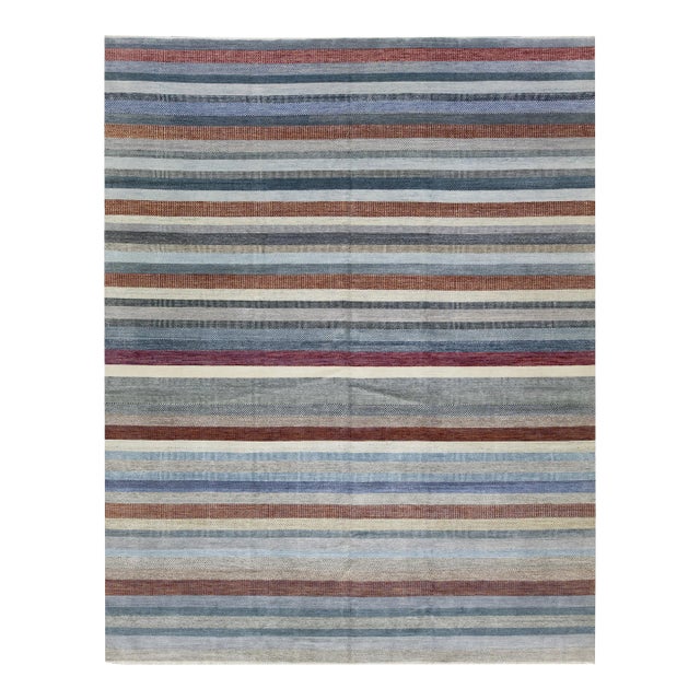 Striped Designed Modern Savannah Handmade Wool Rug in Gray For Sale