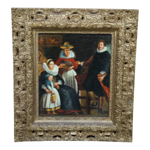 Late 20th Century The Artist's Family After Jacob Jordaens Baroque Flemish Oil Painting Framed 36"