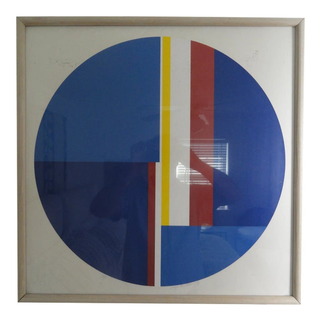 1980s "Untitled" Blue Tondo Screenprint Signed and Numbered by Ilya Bolotowsky For Sale