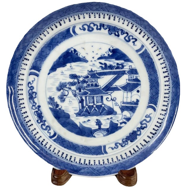 Antique 19th Century Chinese Nanking Export Porcelain Plate & Stand For Sale - Image 12 of 13