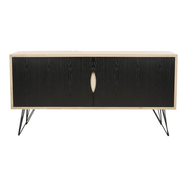 Hairpin Leg Sideboard in Light Oak & Black For Sale