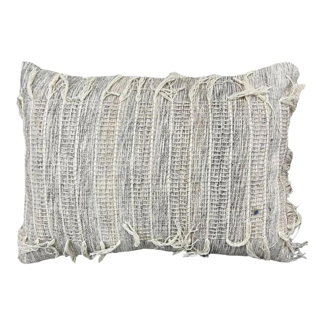 Contemporary Chic Wool and Cotton Pillow in Gray For Sale