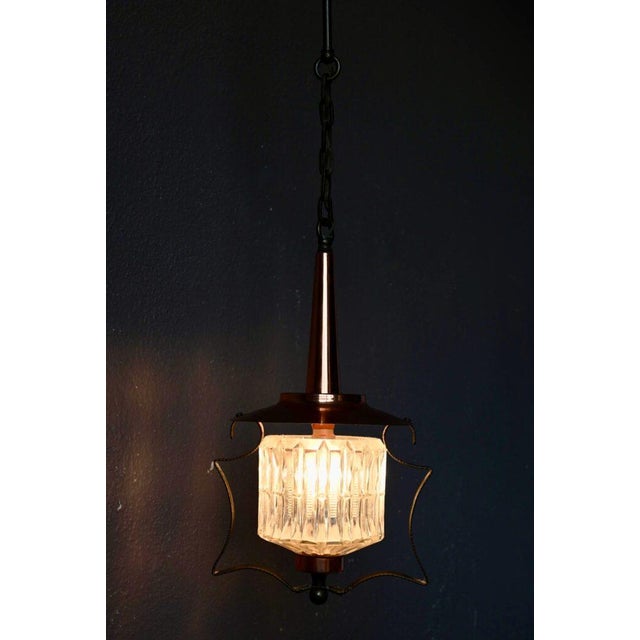 Metal Midcentury Pendant Lamp in Glass and Copper Metal, 1950 For Sale - Image 7 of 14