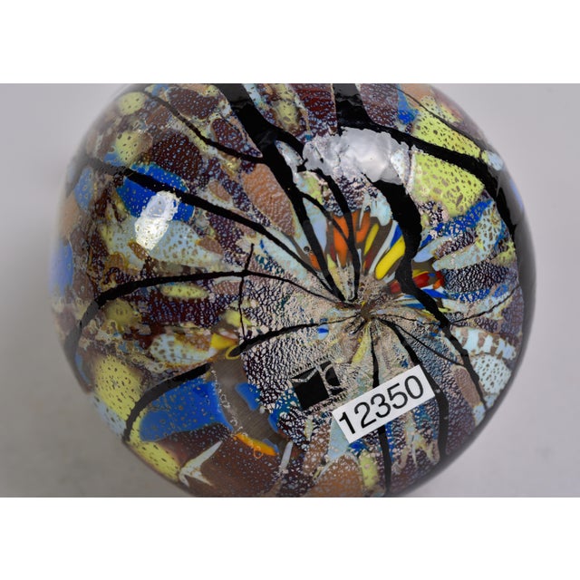 Tall Vintage Signed + Orig Label Carlo Moretti Blue Black Gold White Murano Glass Vase For Sale - Image 12 of 12