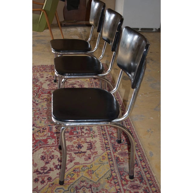 1960s Set of 3 Vintage Chrome Kitchen Chairs Black Vinyl Mid Century Fixtures MFG For Sale - Image 5 of 13