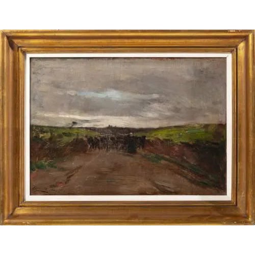 Ezekiel Pereira, Landscape with Shepherd and Flock, Oil on Canvas For Sale