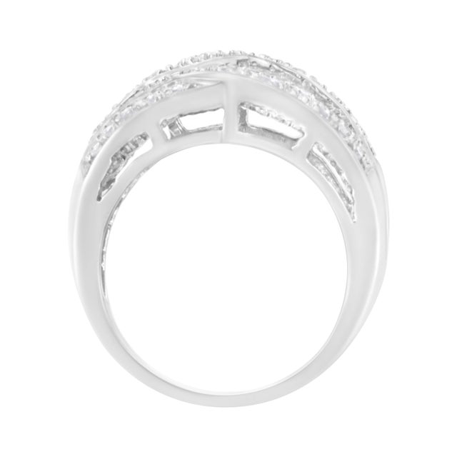 Wow her with this stunning silver and diamond Cocktail ring band. This ring is designed with wave-like features and...