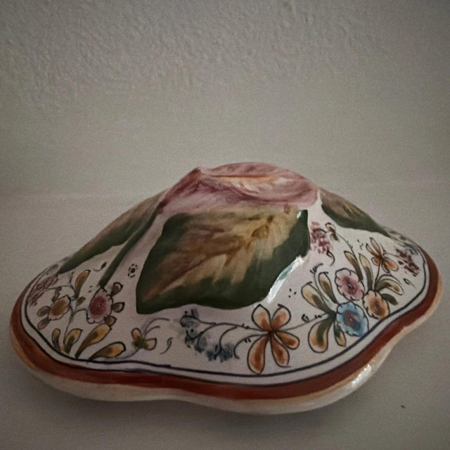 Mid-Century Modern Vintage Ceramics Ancos Hand Painted Ceramic 2 Piece Covered Dish Portugal For Sale - Image 3 of 4