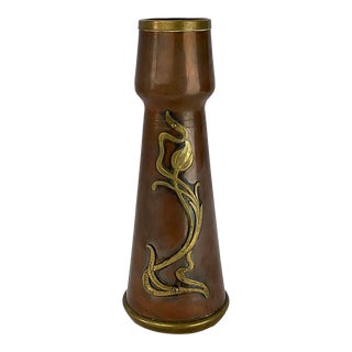 Jugendstil Mixed Metal Vase in Copper and Brass Style of Wmf of Germany For Sale