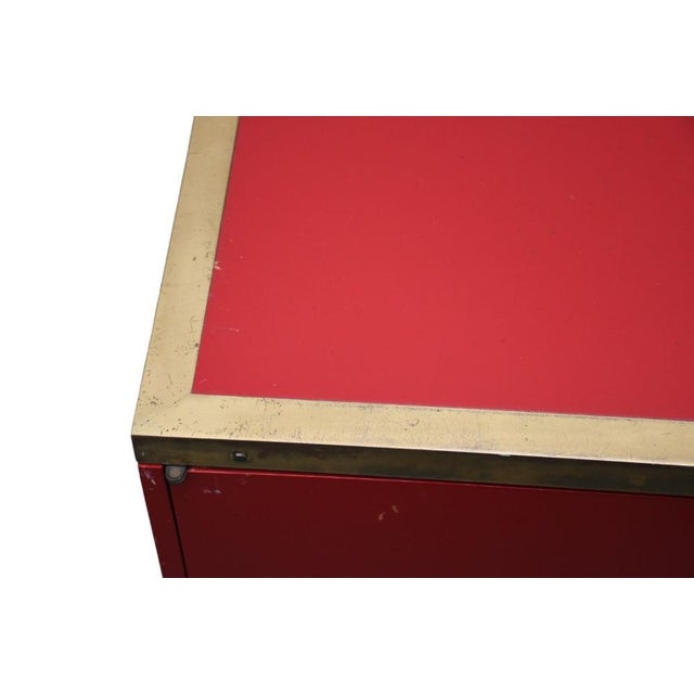 1970s 1970's Campaign Style Red and Brass Storage Cabinet by Directional For Sale - Image 5 of 8
