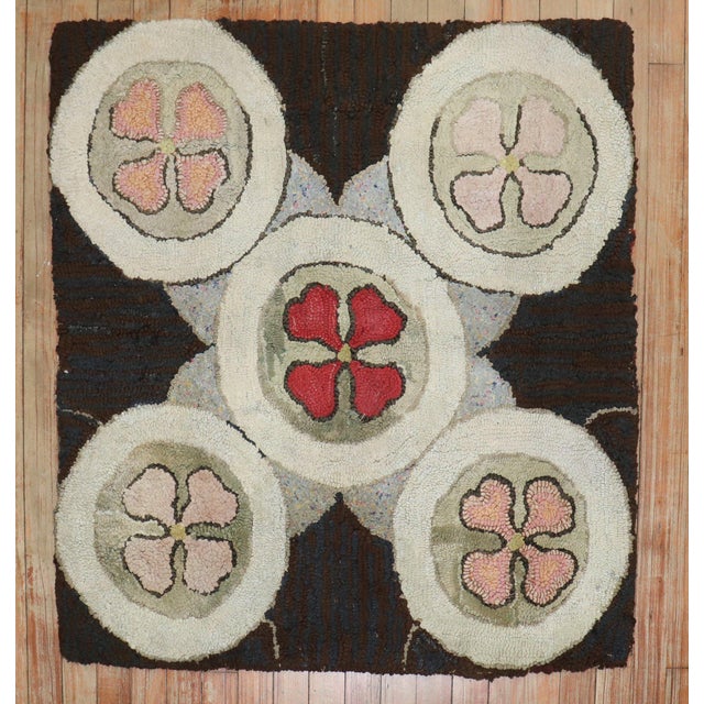 Early 20th Century Zabihi Collection American Hooked Square Rug - 3' x 3' For Sale - Image 9 of 9