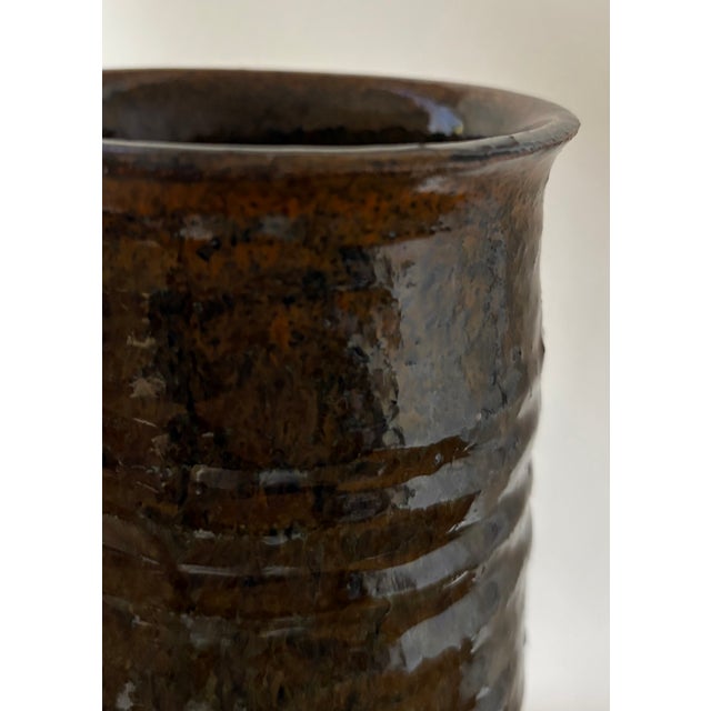 Olive Vintage Brown Rust Tall Vase, Signed For Sale - Image 8 of 8