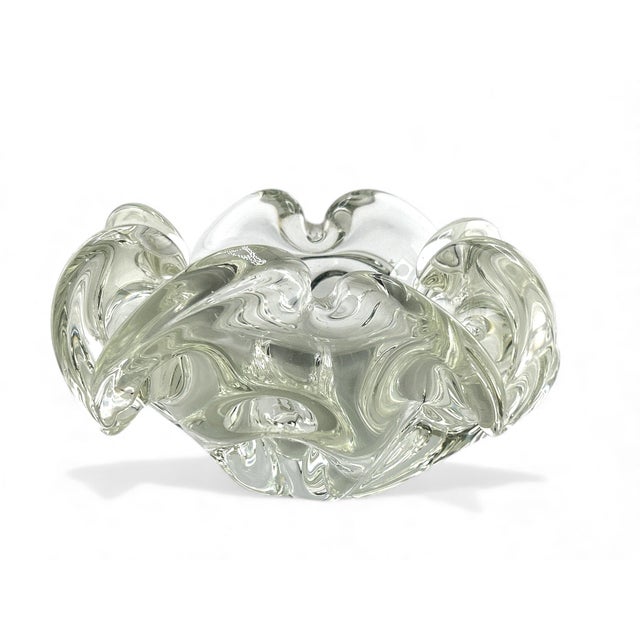Stunning vintage Murano blown art glass catch all bowl or ashtray- made from clear glass. No chips or cracks. Minor...