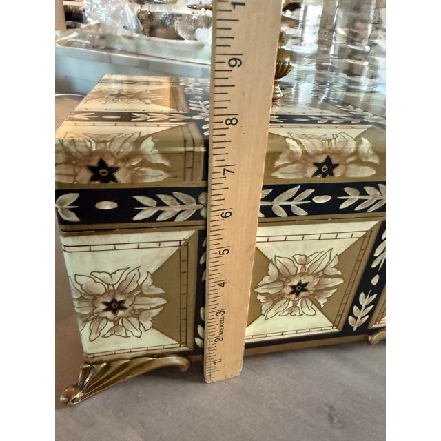 Hand Painted Decorative Wooden Box on Brass Feet For Sale - Image 4 of 12