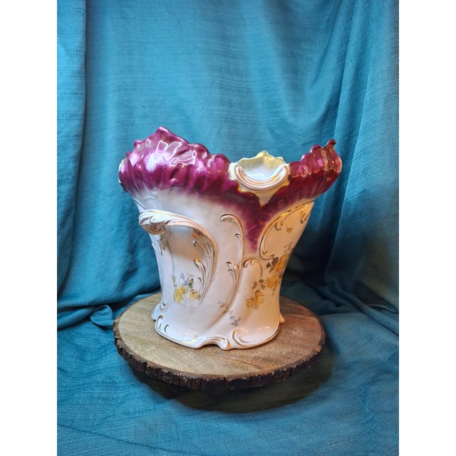 Antique Victorian Porcelain Jardinière Planter Centerpiece Yellow Roses Gold Gilt Plum 11" For Sale - Image 15 of 18