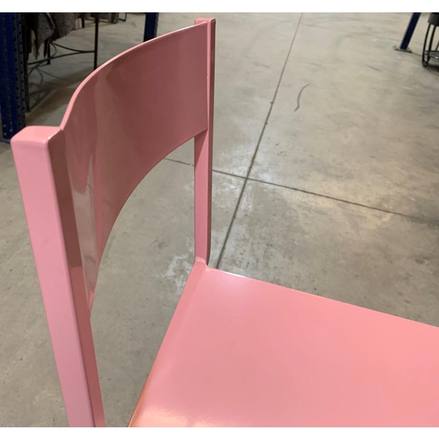 2010s New Pink Industrial Wrought Iron Shop, Counter Stool with Metal Seat and Back For Sale - Image 5 of 18