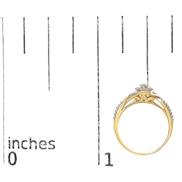 10K Yellow Gold 1/10 Cttw Diamond Swirl and Halo Promise Ring (I-J Color, I3 Clarity) - Size 9.5 For Sale In New York - Image 6 of 6