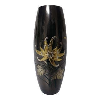 Vintage Japanese Mixed Metal Black Vase For Sale