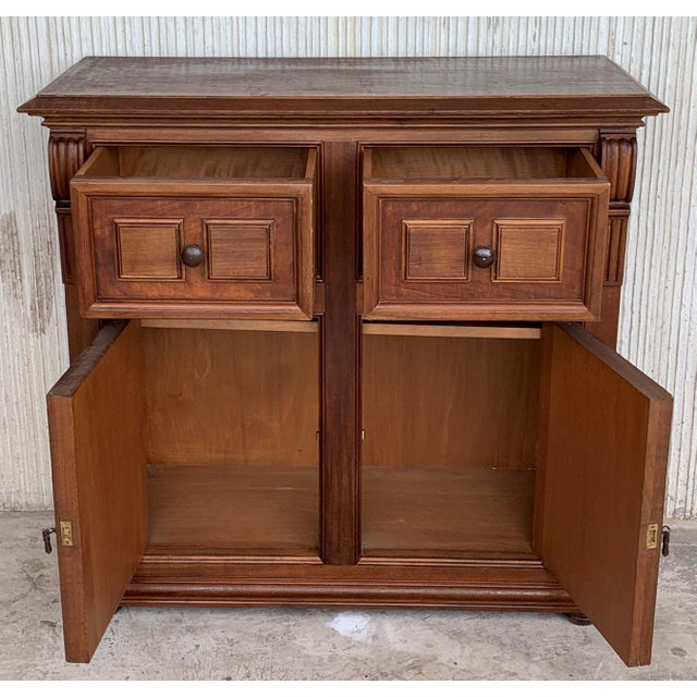 Brown 1920s Catalan Carved Walnut Tuscan Two Drawers Nightstands - a Pair For Sale - Image 8 of 13