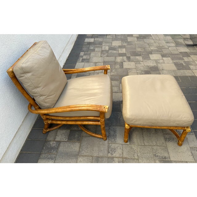 This beautiful and rare to find classic bamboo lounge chair crafted by McGuire of San Francisco, circa 1964, in the...