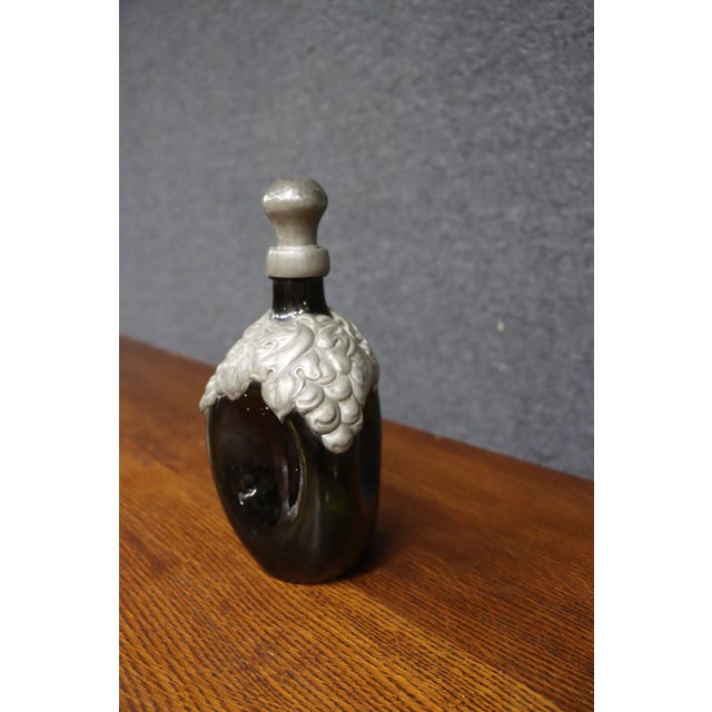 Victorian Mid 20th Century Rococo Danish Emerald Green Glass Flask With Ornate Pewter Overlay For Sale - Image 3 of 10
