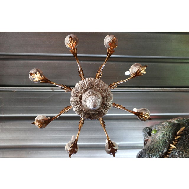 1940s Italian Rococo Revival Painted Wood & Gilt Wrought Iron 8-Light Chandelier For Sale - Image 11 of 18