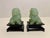 A Pair of Vintage Green Jade Hand Carved FOO DOGS Figurines on Wood Stand Aprox. dimensions: 2.5"H x 2"W x 1.5"D Very good...