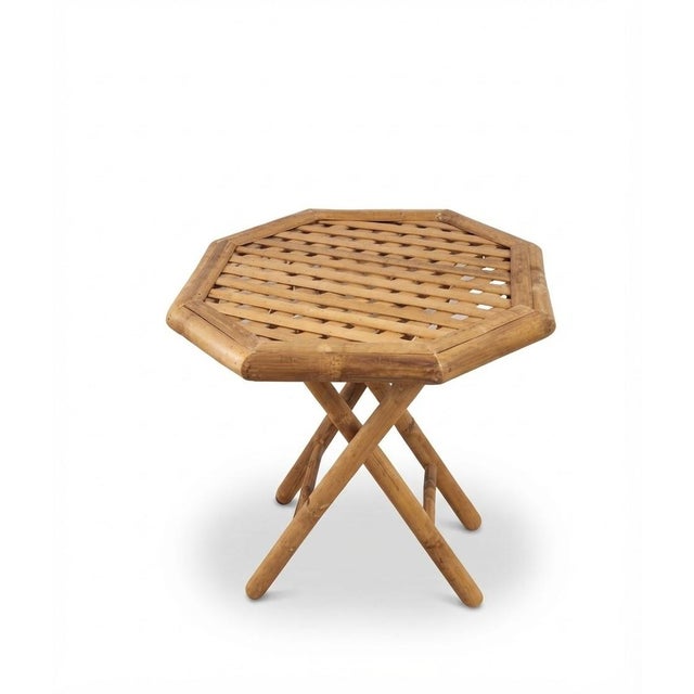 Add vintage organic warmth to your space with this beautiful 1970s Mid-Century Modern octagonal bamboo folding accent...