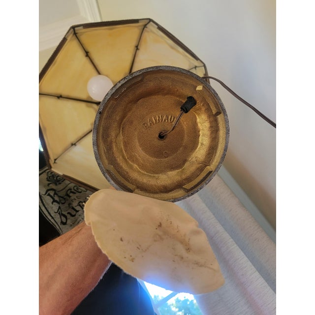 Antique Rainau Tudor Revival Bronze & Slag Glass Table Lamp, C. 1925–1935 For Sale - Image 4 of 9