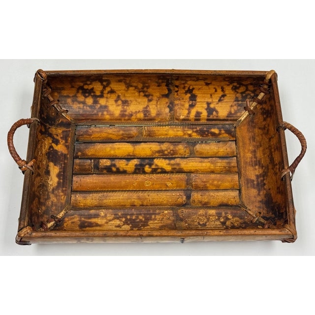 Vintage Burnt Tortoise Shell Rattan Basket Tray For Sale - Image 10 of 12