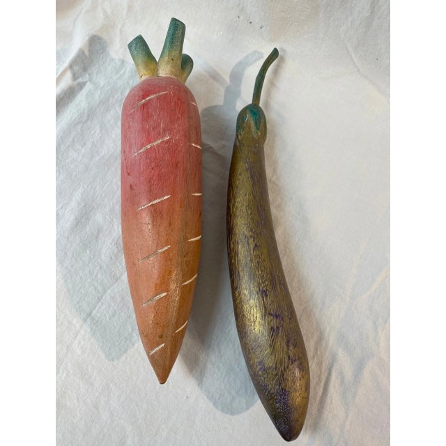 Vintage showroom Sample carved and hand painted Turnip/carrot and eggplant. By Horizon Imports. Set of 2. Turnip/Carrot is...