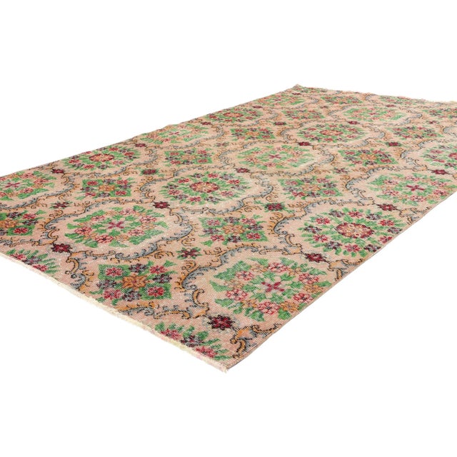 52002 Distressed Vintage Turkish Sivas Rug, 05’00 x 06’07. Originating from Sivas in central Anatolia, Turkey, distressed...