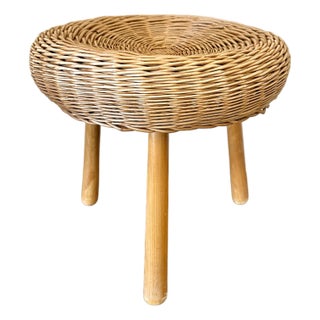Vintage Tony Paul Wicker Tripod Stool For Sale