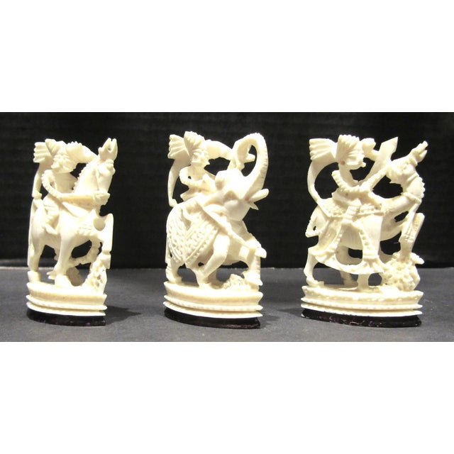 Ivory Antique Rajasthani Indian Ivory Colored Bone Complete Hand Carved Chess Set For Sale - Image 8 of 13
