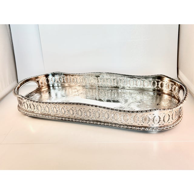 Sheffield Vintage Sheffield England Silver Plate Serpentine Oval Tray For Sale - Image 4 of 5