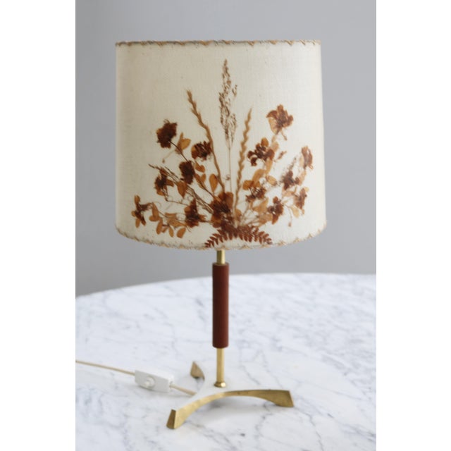 Wood Teak & Brass Crow Foot Tripod Table Lamp Lamp in Teak from Kalmar, 1960s For Sale - Image 7 of 7