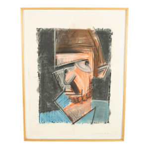 American Cubist Gouache & Pastel Portrait Painting of Robert Lerner Chicago by Michael Hurson 1980