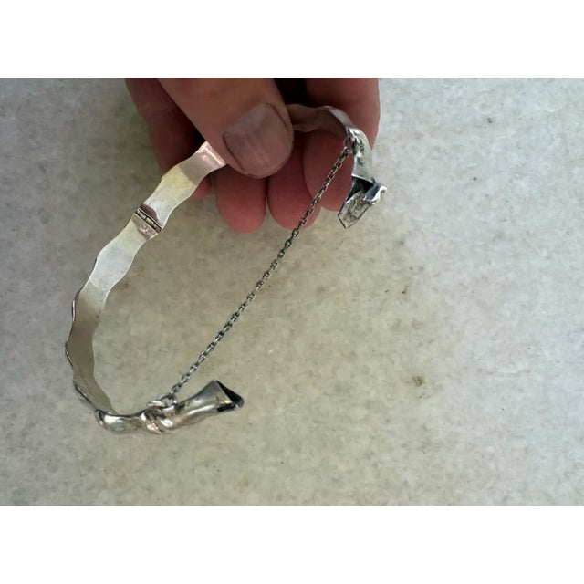 1980s Sterling Silver Bamboo Hinged Bangle Bracelet For Sale - Image 4 of 4
