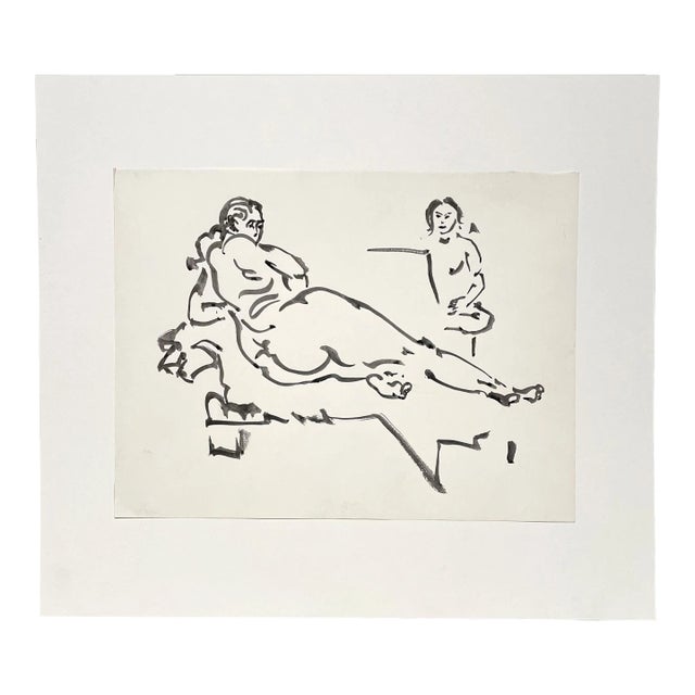 1946 Ink on Paper Drawing if a Reclining Nude in a Sketch Class by Artist Harold Haydon For Sale