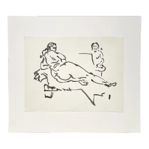 1946 Ink on Paper Drawing if a Reclining Nude in a Sketch Class by Artist Harold Haydon