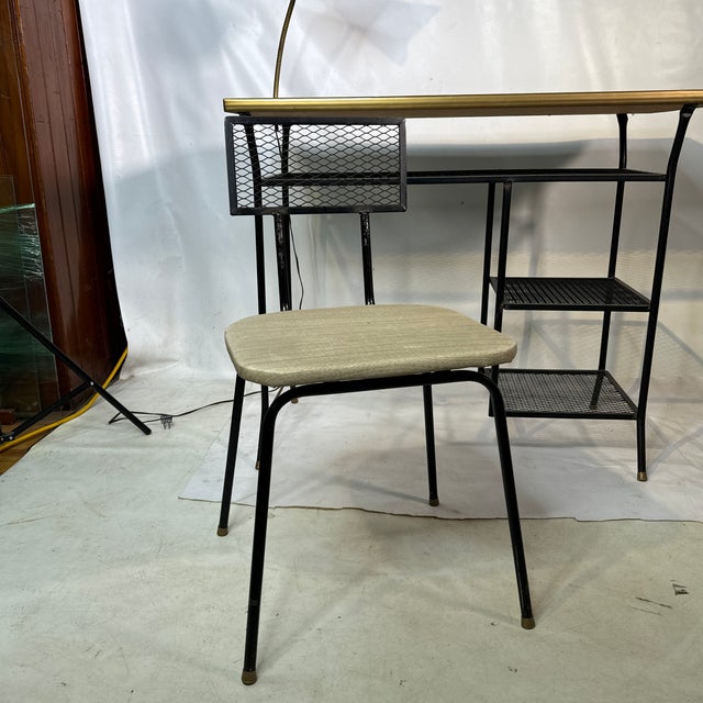 Mid Century Formica Top Iron Mesh Student Desk Built in Lamp With Matching Chair For Sale In New York - Image 6 of 12