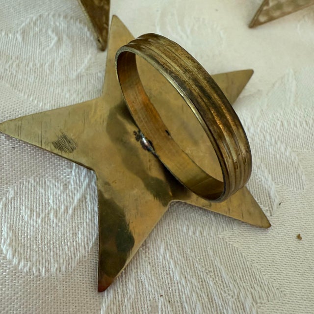 Vintage Hammered Brass Star Holiday Napkin Rings, Set of 6 For Sale - Image 4 of 5