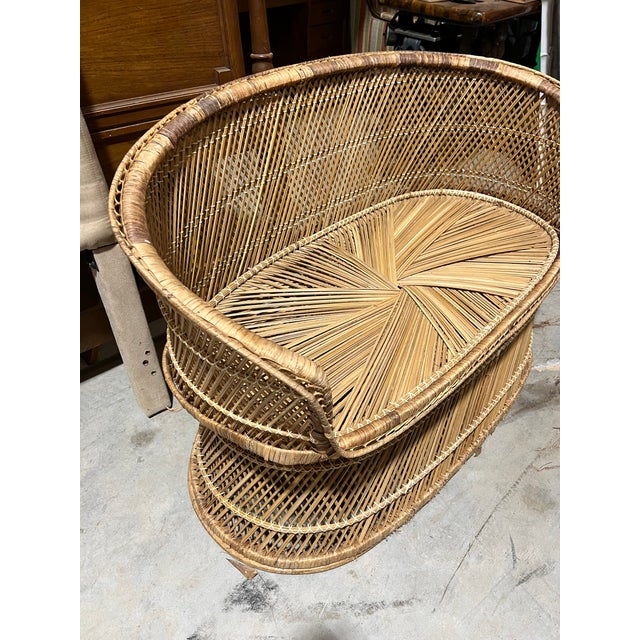 1970s Vintage Wicker Double Seater Sofa and Side Table For Sale - Image 5 of 11