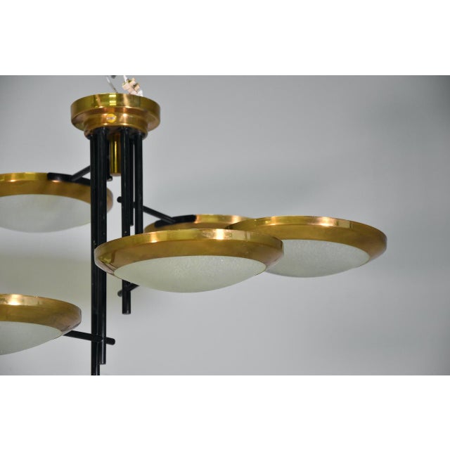 Mid-Century Modern Six Disc Brass and Glass Ceiling Lamp from Stilnovo, Italy, 1950 For Sale - Image 3 of 14