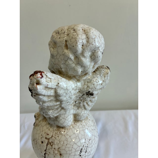 Vintage Crackle Glaze Ceramic Cherub Statue For Sale - Image 9 of 12