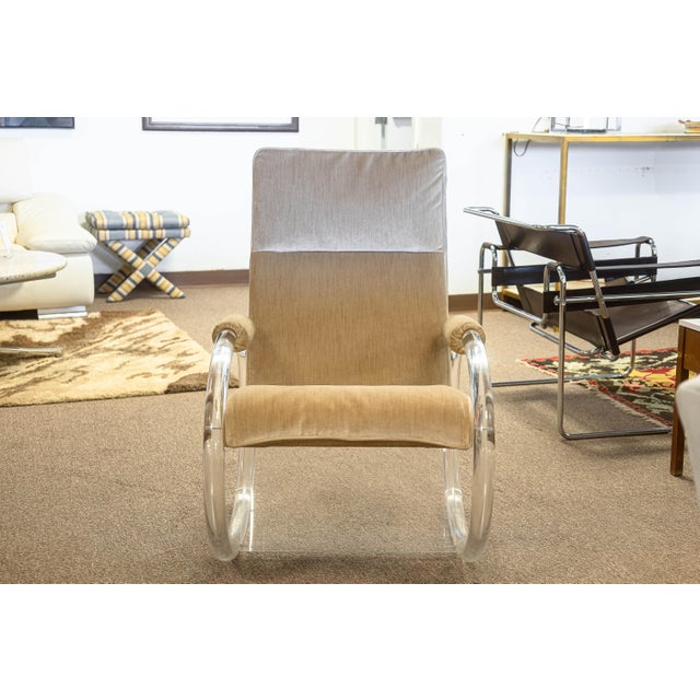 Plastic Vintage 1970s Charles Hollis Jones Velvet Lucite Rocking Chair and Ottoman For Sale - Image 7 of 11