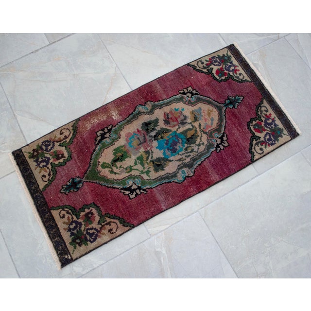 Hand Knotted Small Oushak Rug Mat Faded Petite Rug 1'5" X 2'11" For Sale - Image 12 of 14