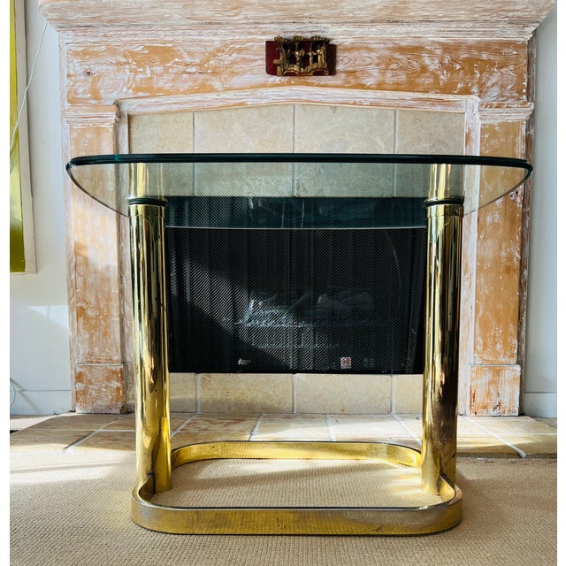 Mid Century Glam Hollywood Regency Pace Collection Side/ Coffee Table Brass and Glass For Sale In New York - Image 6 of 13