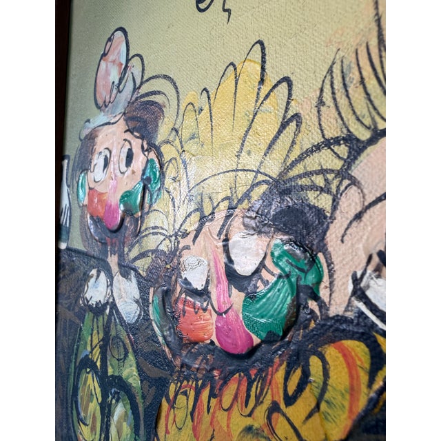 1970's Vintage Cartoon Style Whimsical Bar Scene Oil on Canvas Painting For Sale - Image 9 of 12